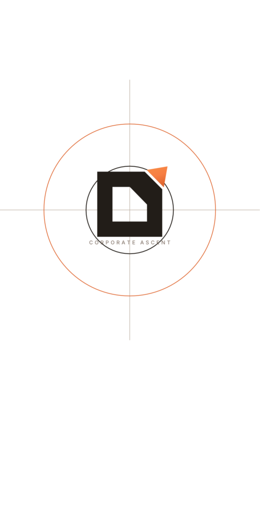 Corporate Ascent emblem representing corporate power dynamics, the Gordian Threshold mark inside concentric rings